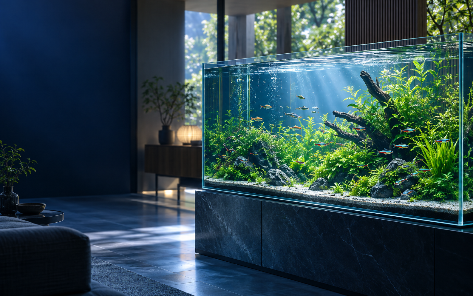 水草と魚が泳ぐアクアリウム